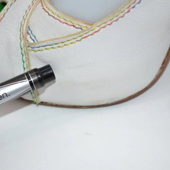 Vintage Miss Sixty White Green Chunky Peep Toe Slingback Leather Heels 39 8.5 9 - Picture 9 of 16